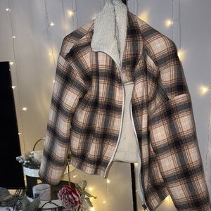 Cozy Plaid Teddy Jacket in Cream and Brown